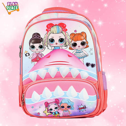 Princess and Shark School Bag Backpack for Kids - Peach