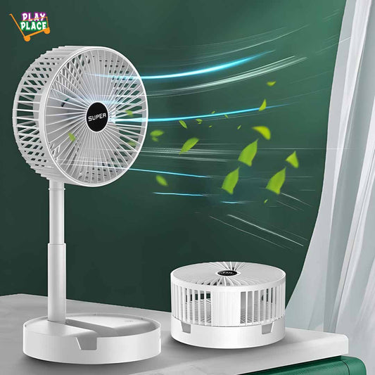 Telescopic Folding Desk Fan with phone holder - Rechargeable