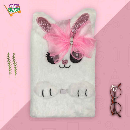 Furry Face Diary for kids with pen holder - Pink