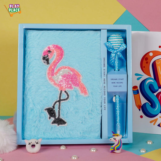 Blue Flamingo Fur Diary with pen