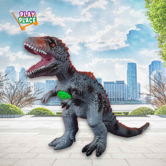 Spikey T-Rex Tyrannosaurus Dinosaur Rubber toy with Sound - Medium Grey