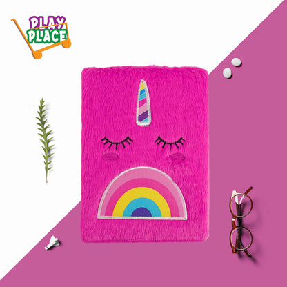 Rainbow Unicorn Cute Furry Diary - Shocking Pink