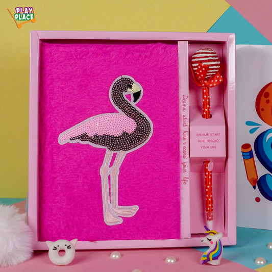 Dark Pink Flamingo Diary with Pen