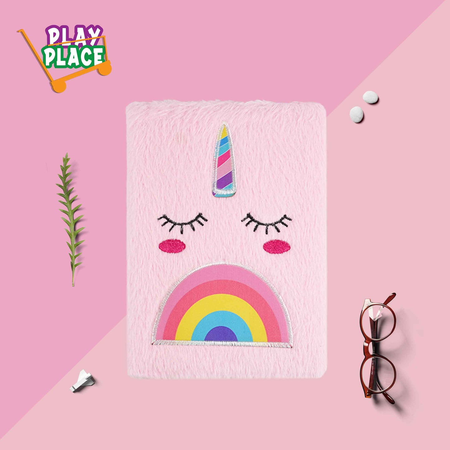 Rainbow Unicorn Cute Furry Diary - Light Pink