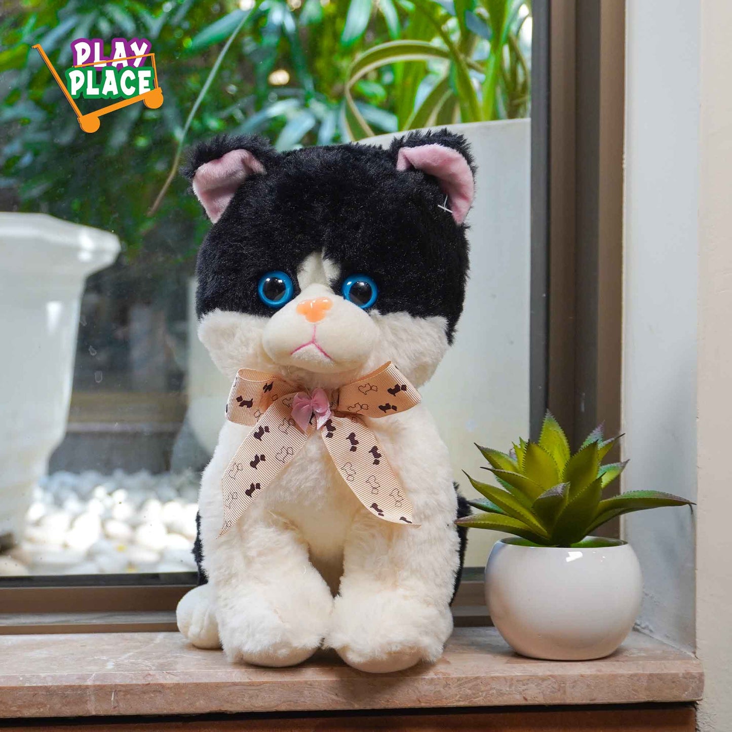 Cute Sitting Kitten Stuff toy with Bow