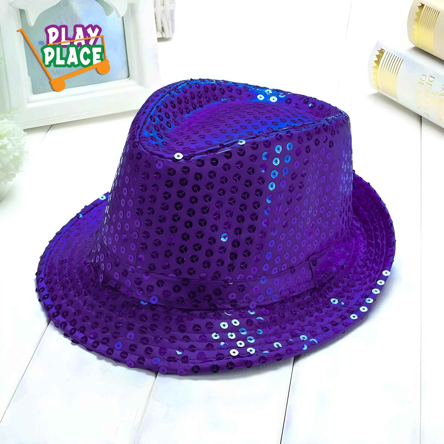 Sequin Fedora Glamour Fancy Hat Cap - Purplish Blue