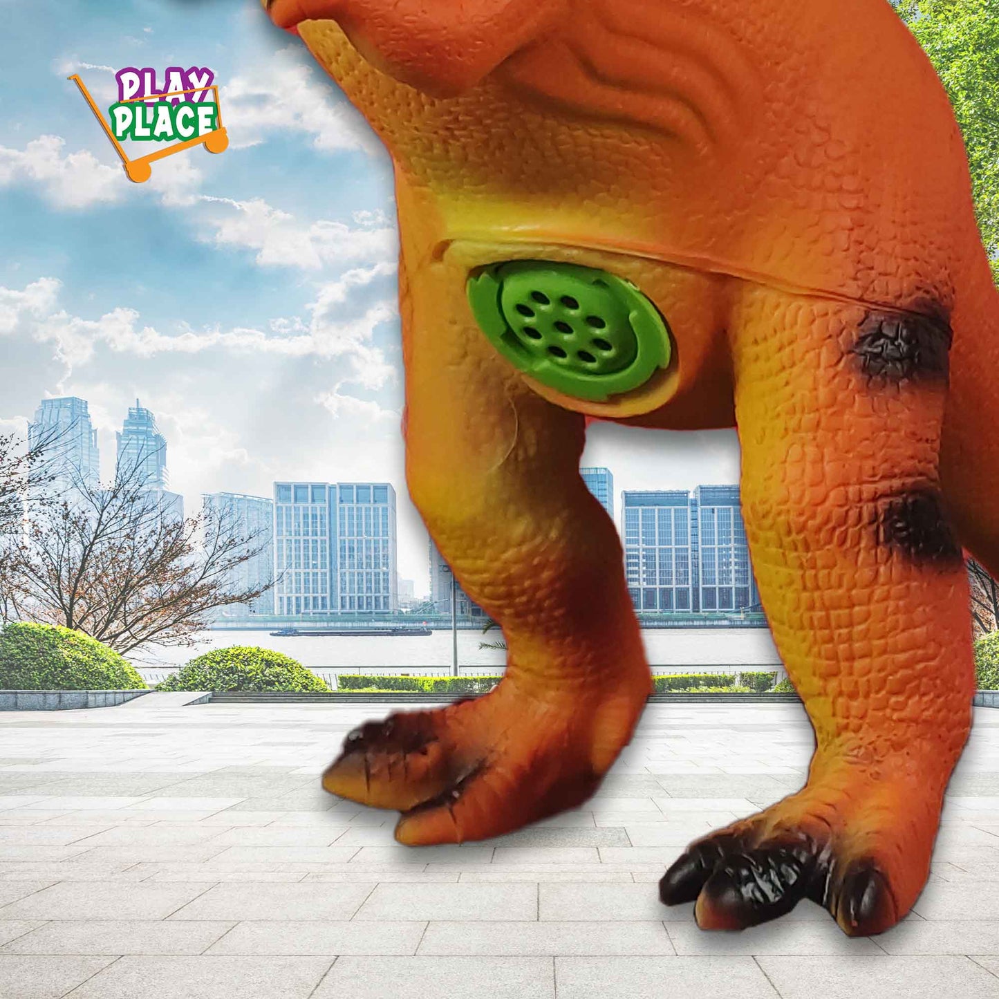 T-Rex Tyrannosaurus Dinosaur Rubber toy with Sound - Large Orange